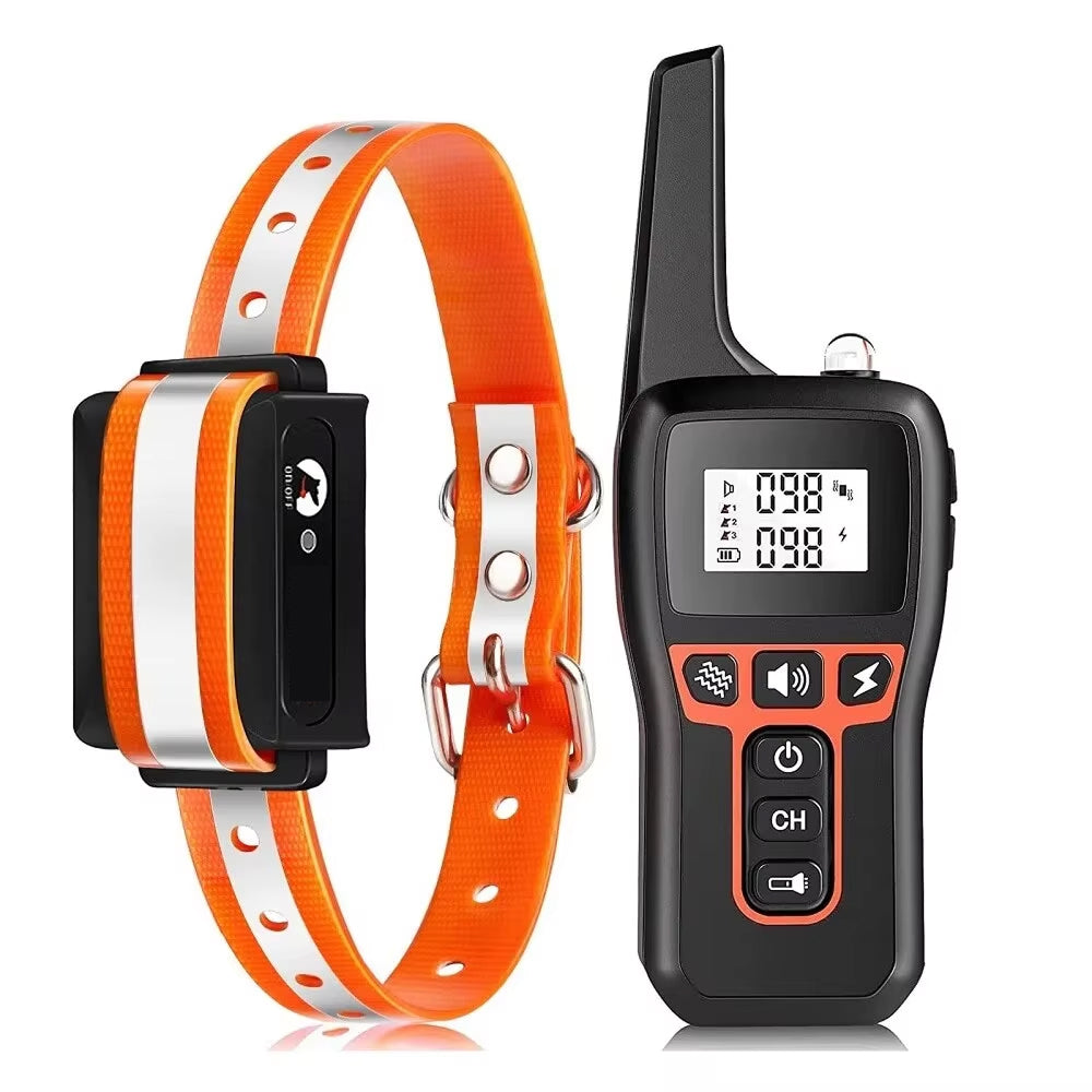 Orange and white PawGofu Dog Shock Collar with a black remote control on a white background