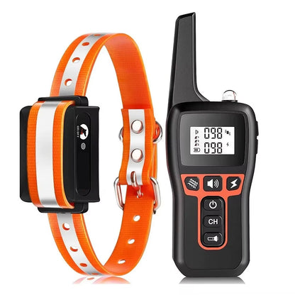 Orange and white PawGofu Dog Shock Collar with a black remote control on a white background