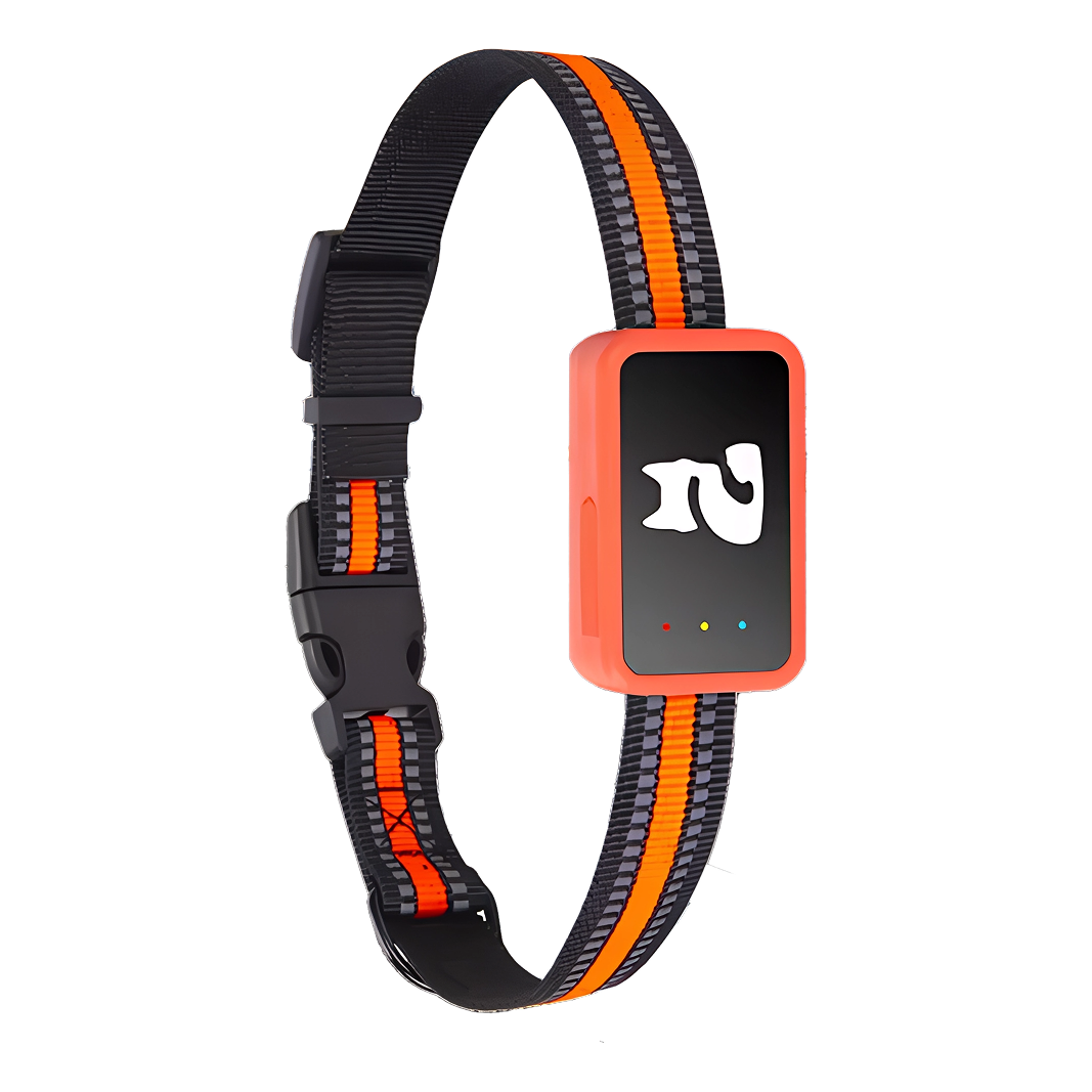 PawiSition Cat GPS Tracker with digital display and black and orange design on a white background
