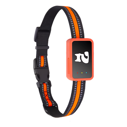 PawiSition Cat GPS Tracker with digital display and black and orange design on a white background
