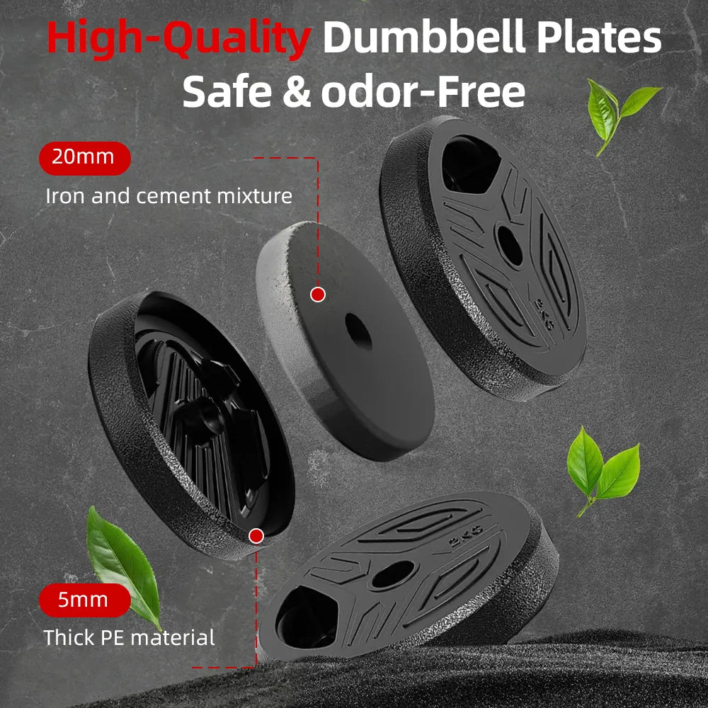 High-quality dumbbell Plianx 5-in-1 Dumbbell Set with safety and odor-free features on a dark background.