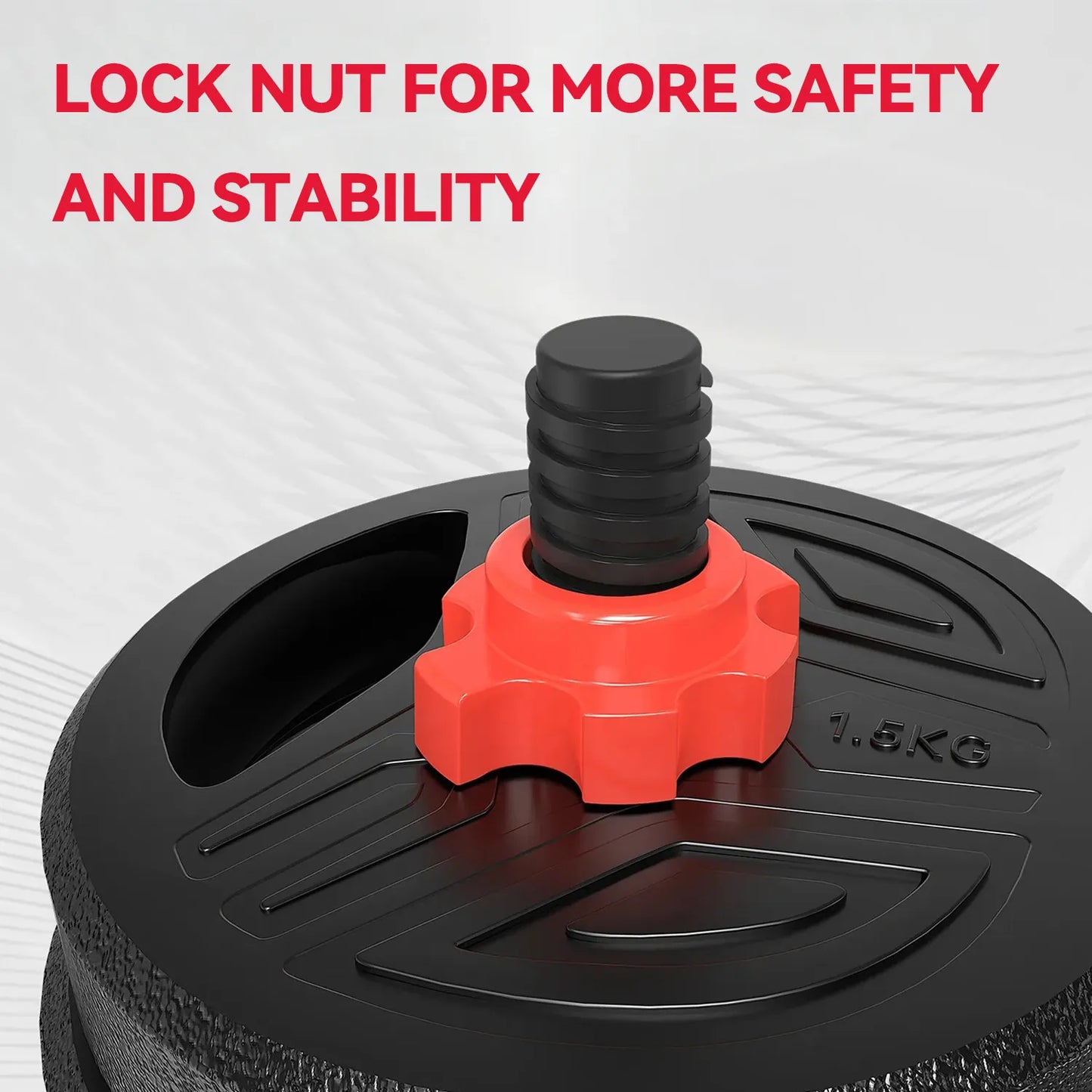 Black weight Plianx 5-in-1 Dumbbell Set with red lock nut on a white background