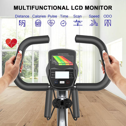Plianx Foldable Exercise Bike with multifunctional LCD monitor in a home setting