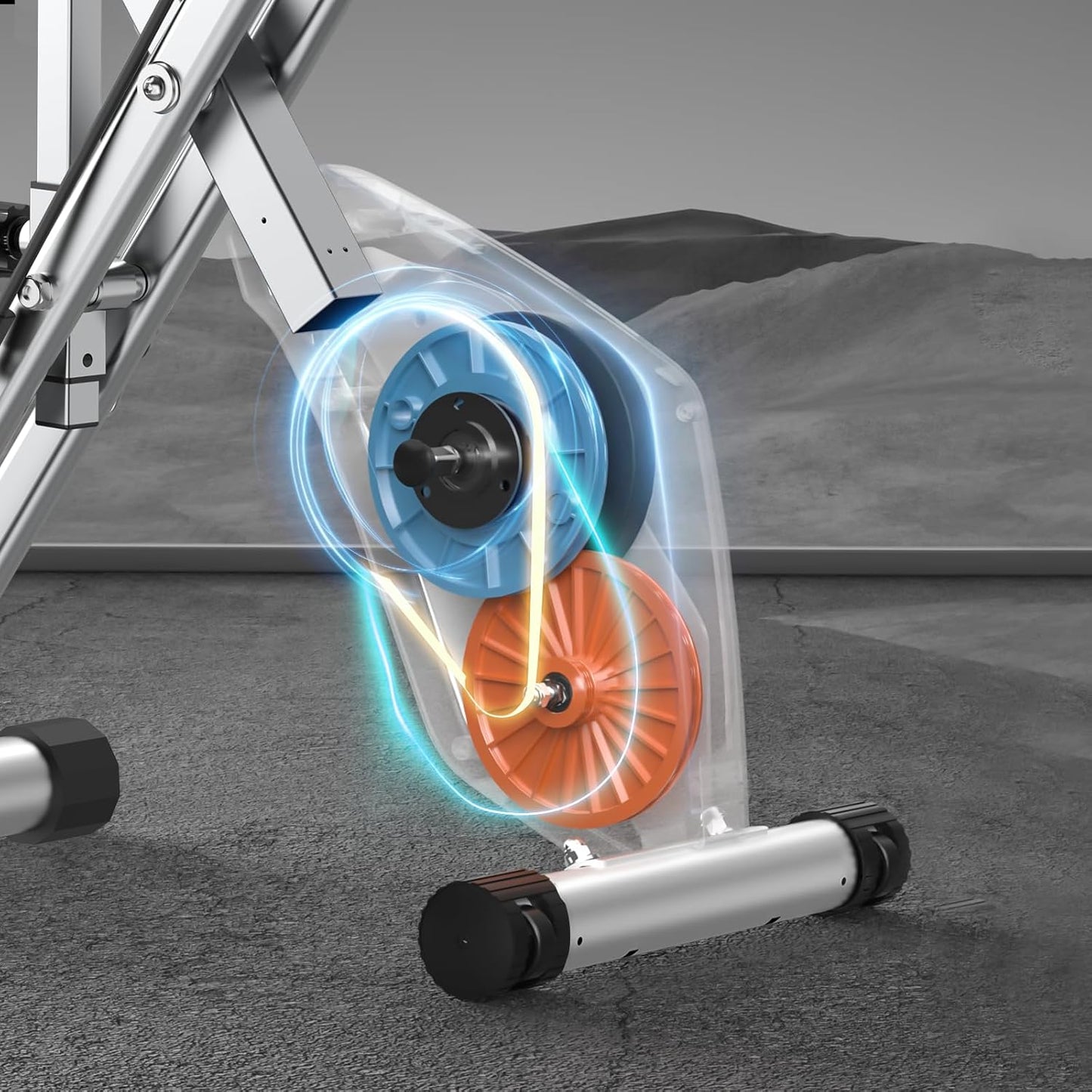 Close-up of a weightlifting machine with pulleys on a gray background