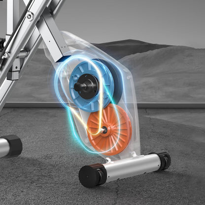 Close-up of a weightlifting machine with pulleys on a gray background