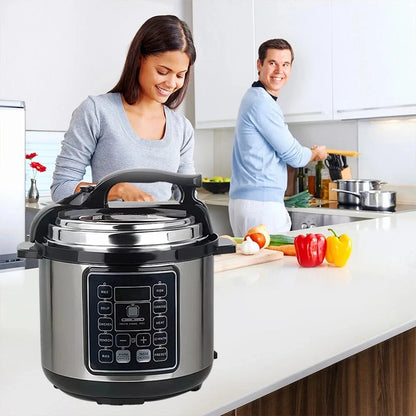 PresCooki Electric Pressure Cooker on a kitchen counter with a couple in the background