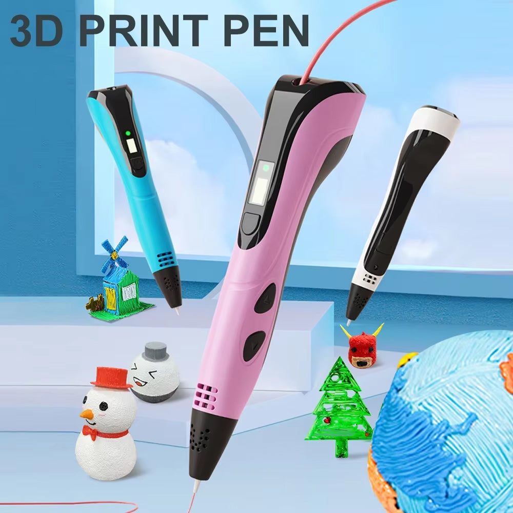 3D print PrinpyKid 3D Pen with colorful 3D prints on a light blue background