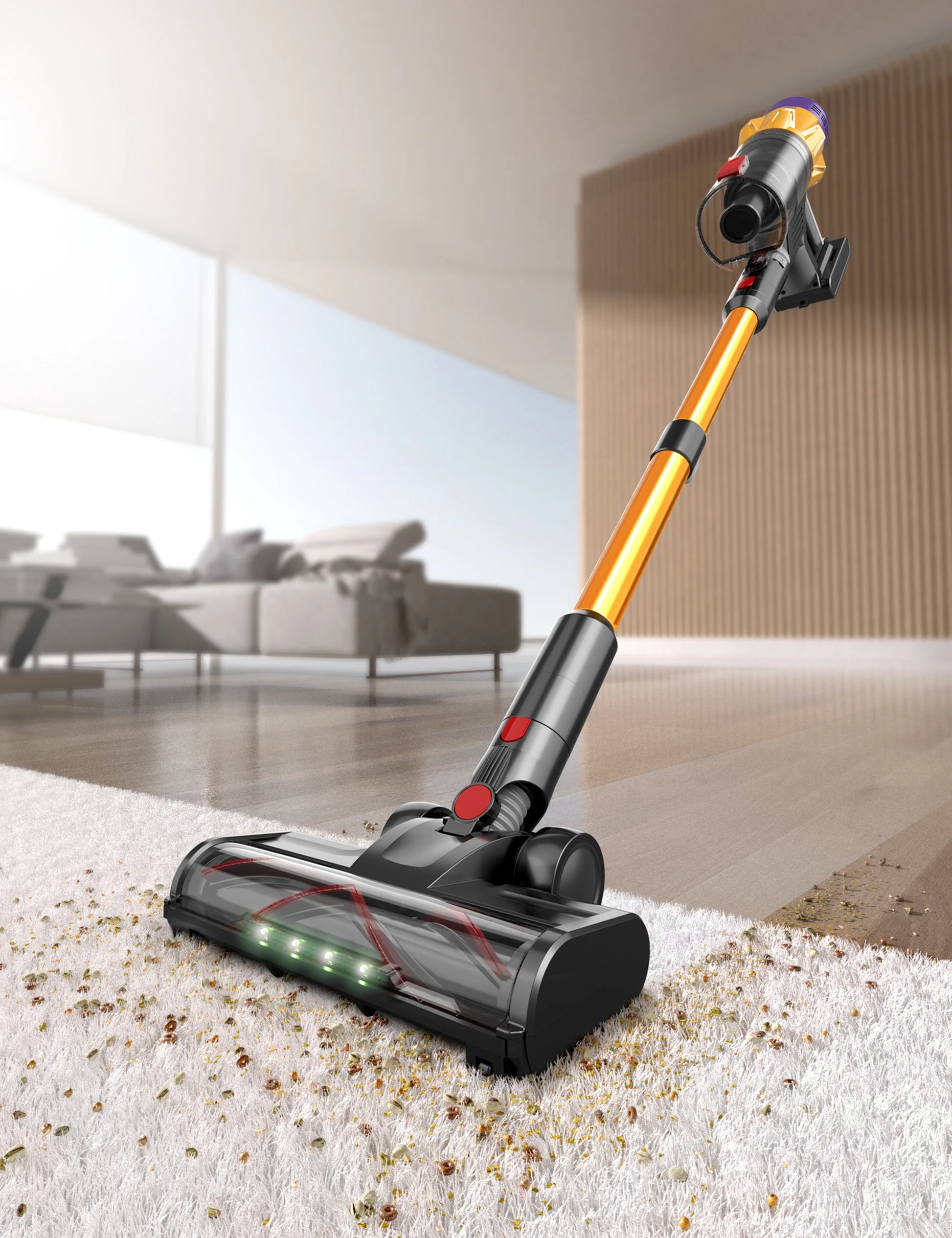 Purco V18 Vacuum Cleaner cleaning a carpet in a living room setting