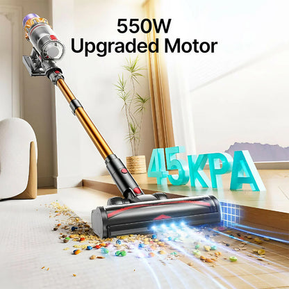 Stylized Purco V18 Vacuum Cleaner a floor with text highlighting power and features.