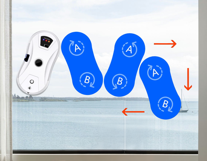 Window with blue Purco Window Cleaning Robot V3 and a control panel on a window, showing a design for temperature control.
