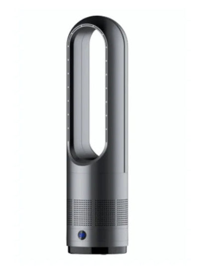 Gray and black Purethcare air purifier on a white background