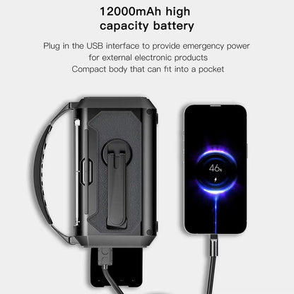 Radiflix Wind Up Radio Portable power bank with smartphone showing charging status on a white background