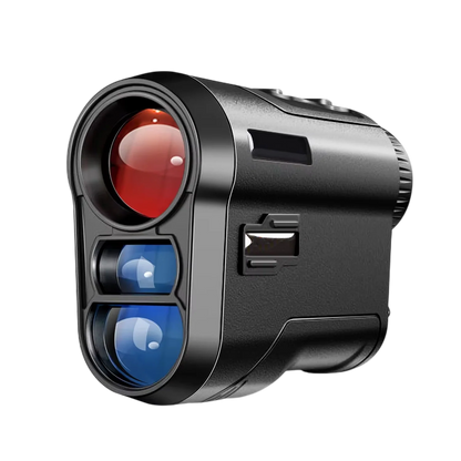 RangiMax Golf Rangefinder with red and blue lenses on a white background