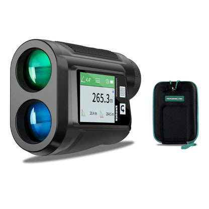 RangiMax Golf Rangefinder with digital display and carrying case on a white background