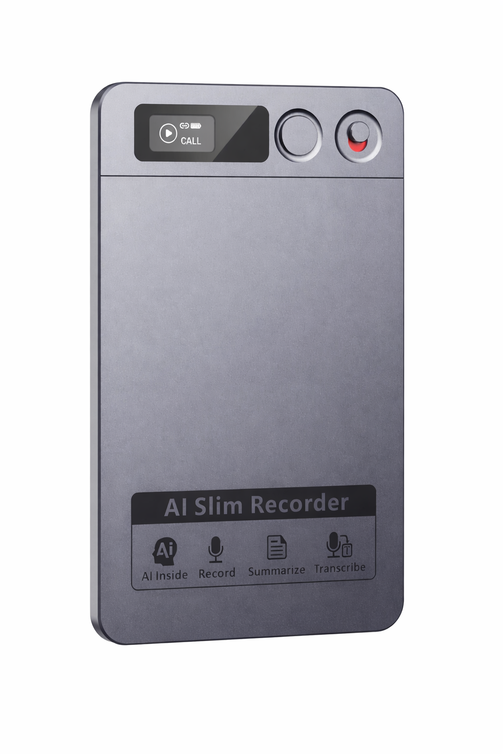 Gray Recora KP70 AI Voice Recorder on a white background