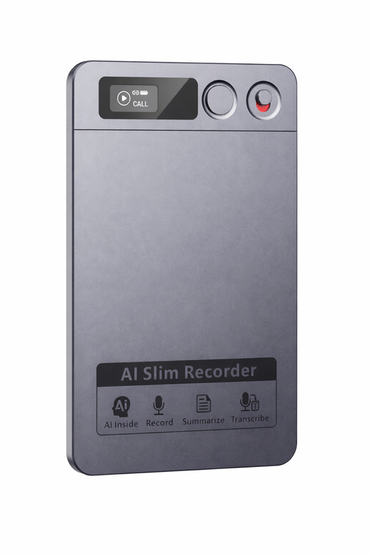 Gray Recora KP70 AI Voice Recorder on a white background