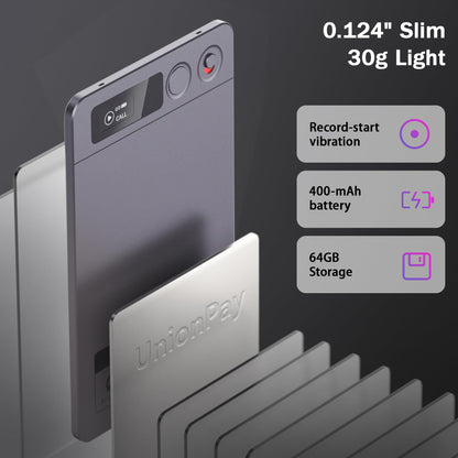 Thin and light Recora KP70 AI Voice Recorder with UnionPay branding on a dark background