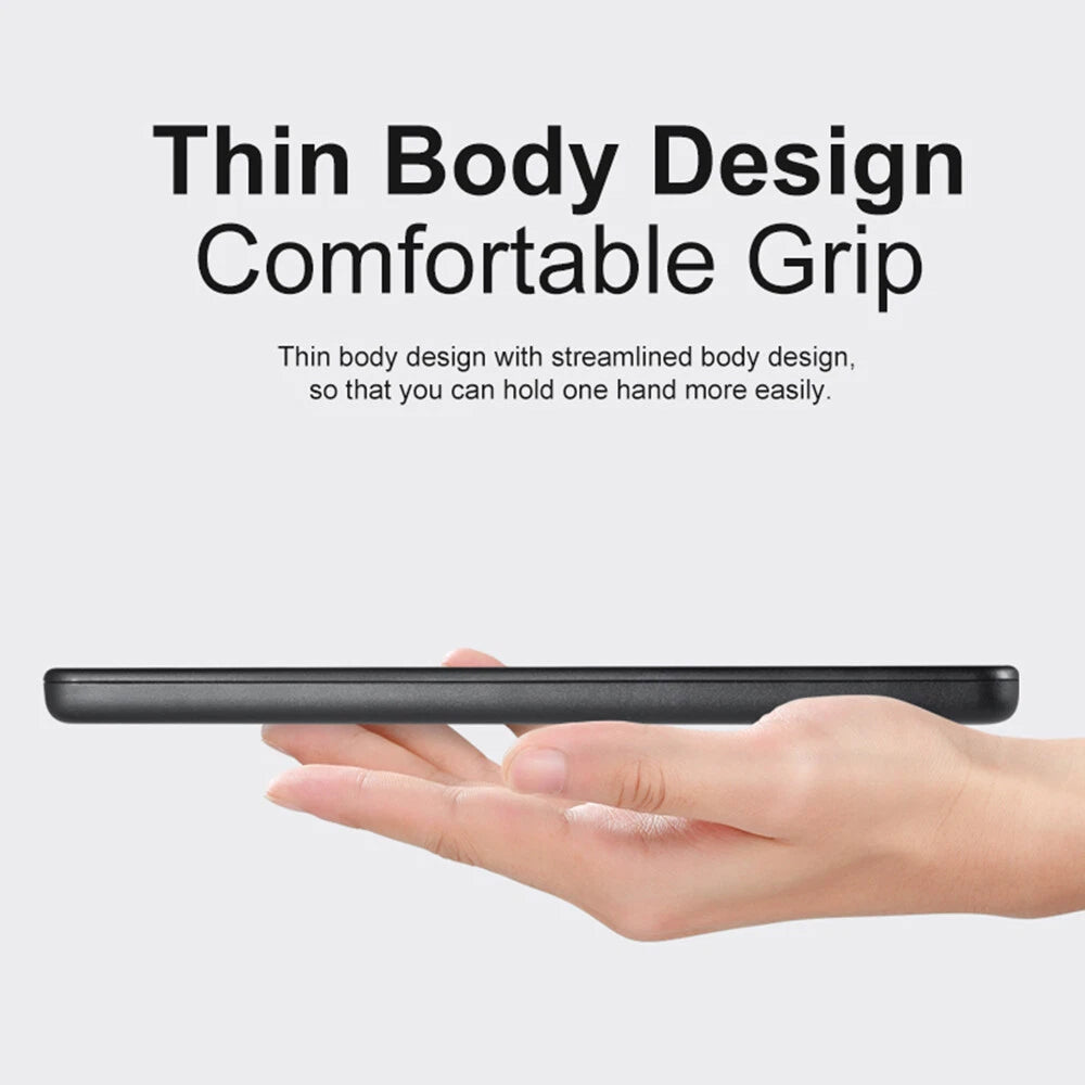 Thin phone design with text on a white background