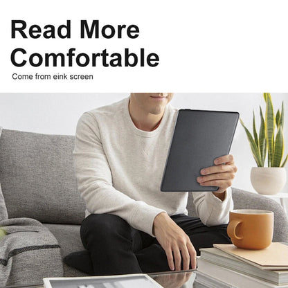 Person holding a tablet with text 'Read More Comfortable' and 'Come from e Ink screen' on a white background.