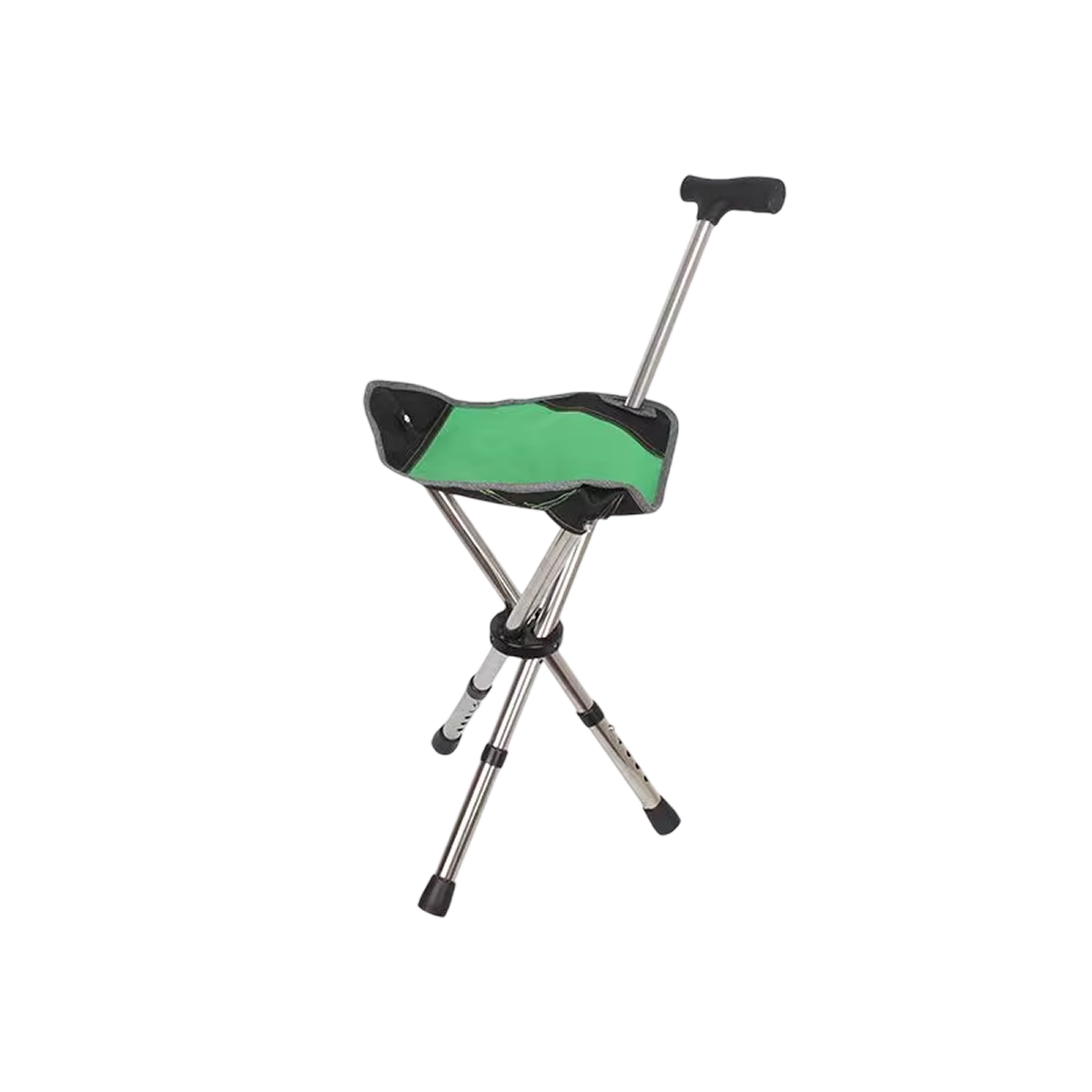 Green stool with a black Restixi Walking Stick on a white background