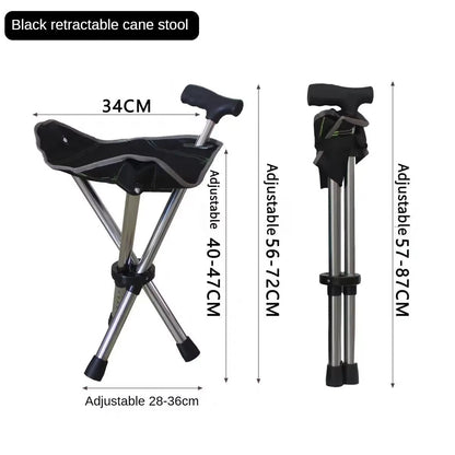 Black retractable Restixi Walking Stick with measurements on a white background