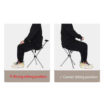 Comparison of wrong and correct sitting positions on a camping chair.