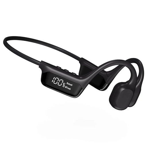 Black wireless Rivelia Bone Conduction Headphones on a white background
