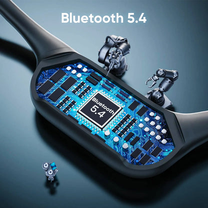 Close-up of a Rivelia Bone Conduction Headphones with Bluetooth 5.4 branding on a dark background