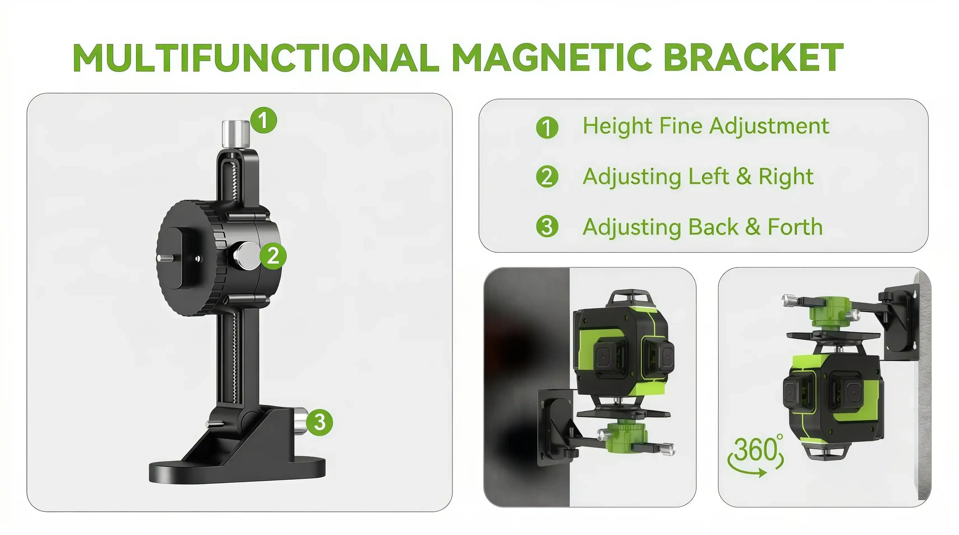 Multifunctional magnetic bracket with height adjustment features on a white background