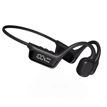 Black Sintra Bone Conduction Headphones with digital display on a white background