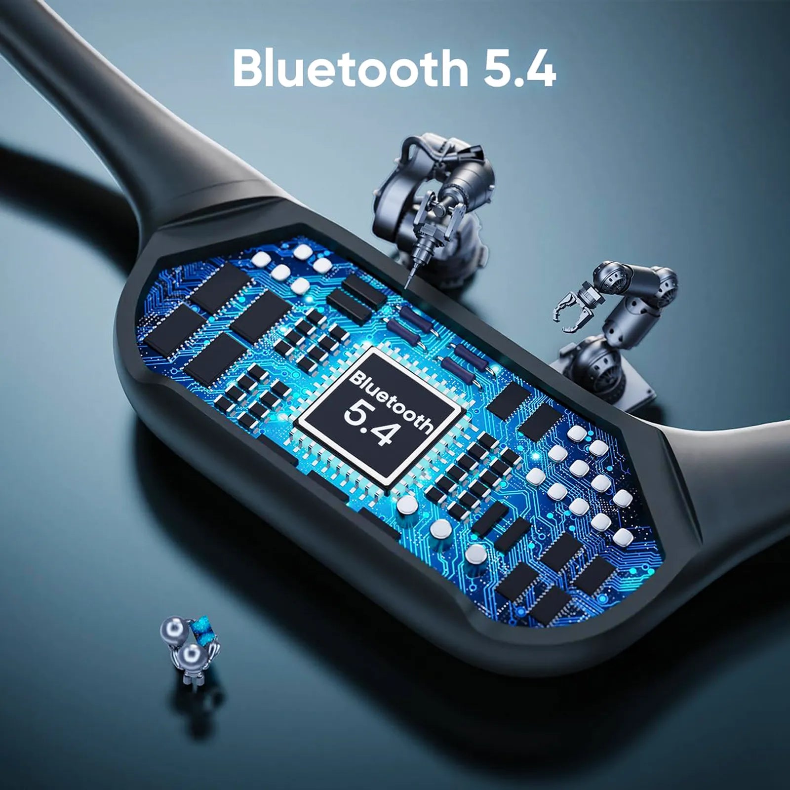 Close-up of a Sintra Bone Conduction Headphones with Bluetooth 5.4 chip on a dark background