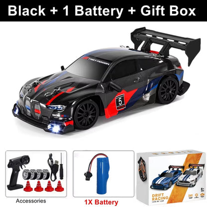 SkidFlux RC Drift Car with accessories and battery on a white background