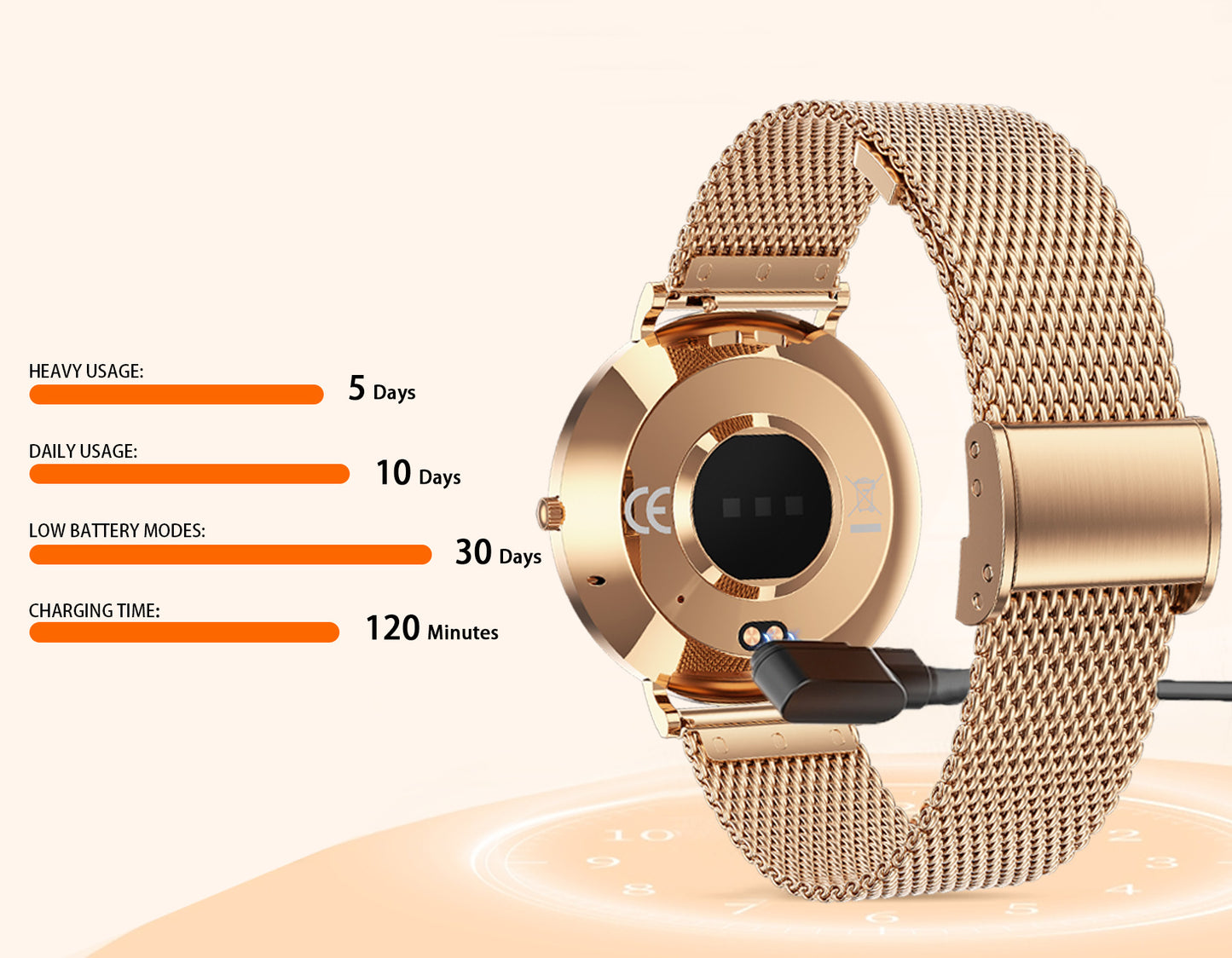 Gold Smaven Smartwatch with mesh band on a white background