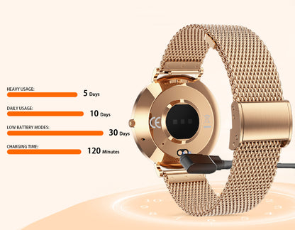 Gold Smaven Smartwatch with mesh band on a white background