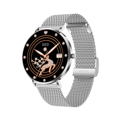 Silver Smaven Smartwatch with a black dial on a white background