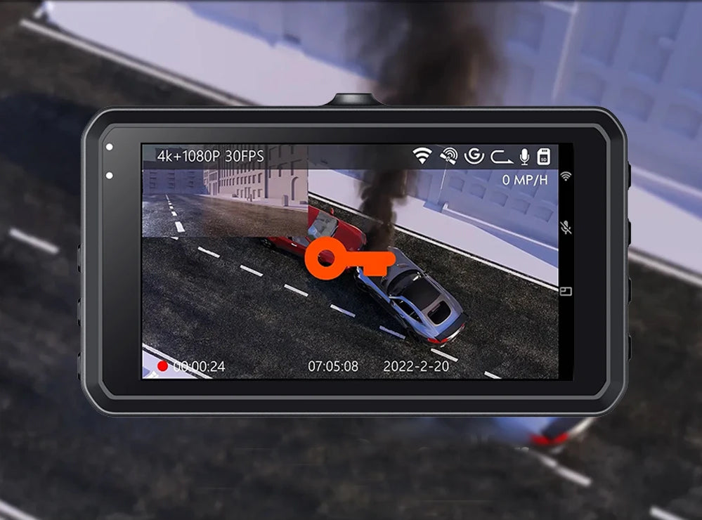 SnapVlt 4K Full HD Smart Dash Cam - built-in G-sensor detects impact activates emergency recording and locks file