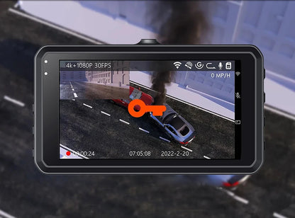SnapVlt 4K Full HD Smart Dash Cam - built-in G-sensor detects impact activates emergency recording and locks file