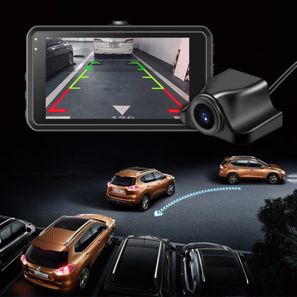 SnapVlt 4K Full HD Smart Dash Cam - reverse image auto-switch to rear camera view with parking auxiliary guide lines