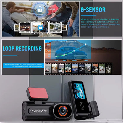 Car SnapiDual Wireless Dashcam with features like G-sensor and loop recording displayed on a gray background.