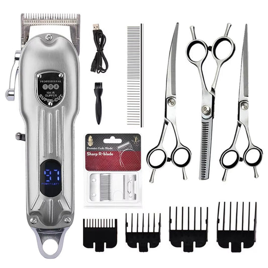 Snipawsi Pet Hair Clippers with clipper, scissors, and attachments on a white background