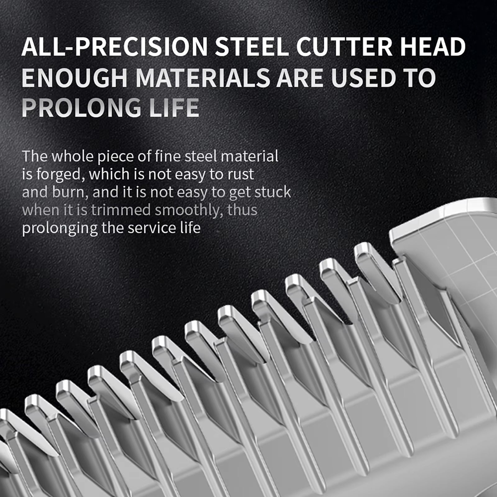 All-precision steel cutter head with text on a black background