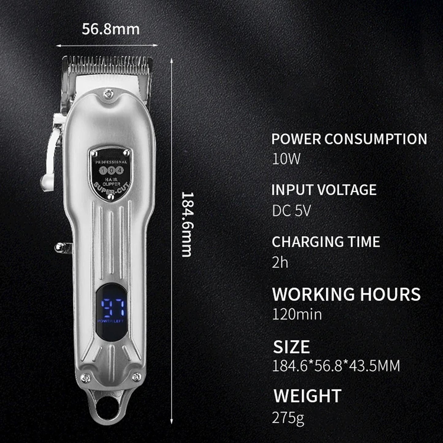 Snipawsi Pet Hair Clippers with specifications on a black background