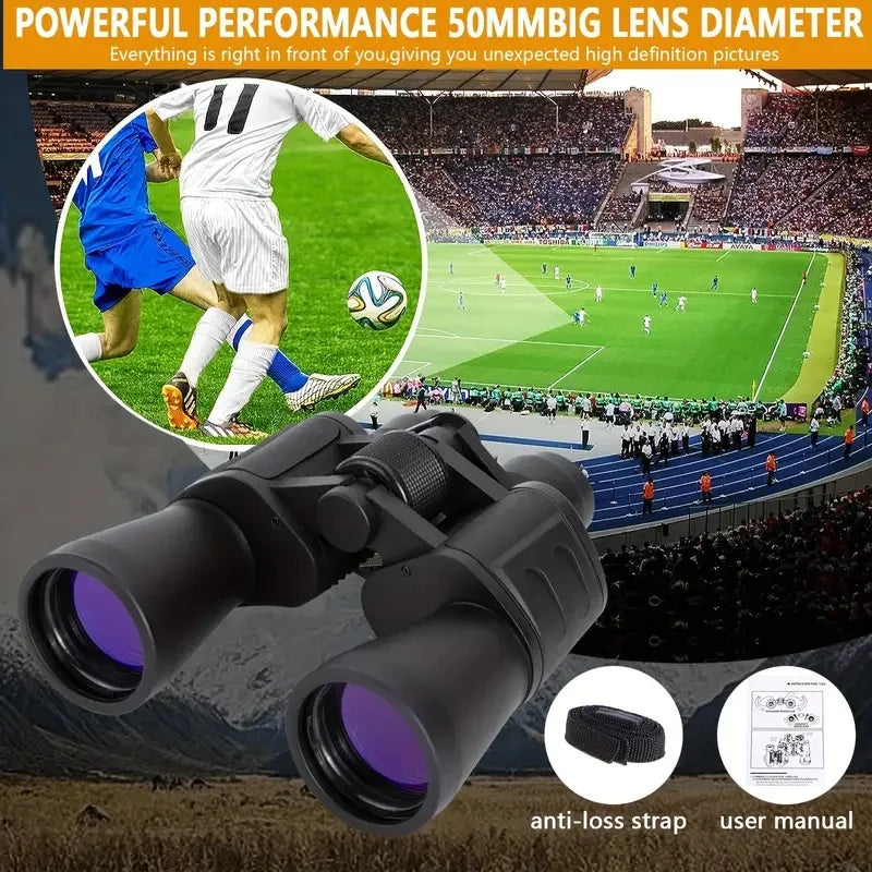 Sovere High Magnification Binoculars with a soccer game in the background, emphasizing high-definition performance.