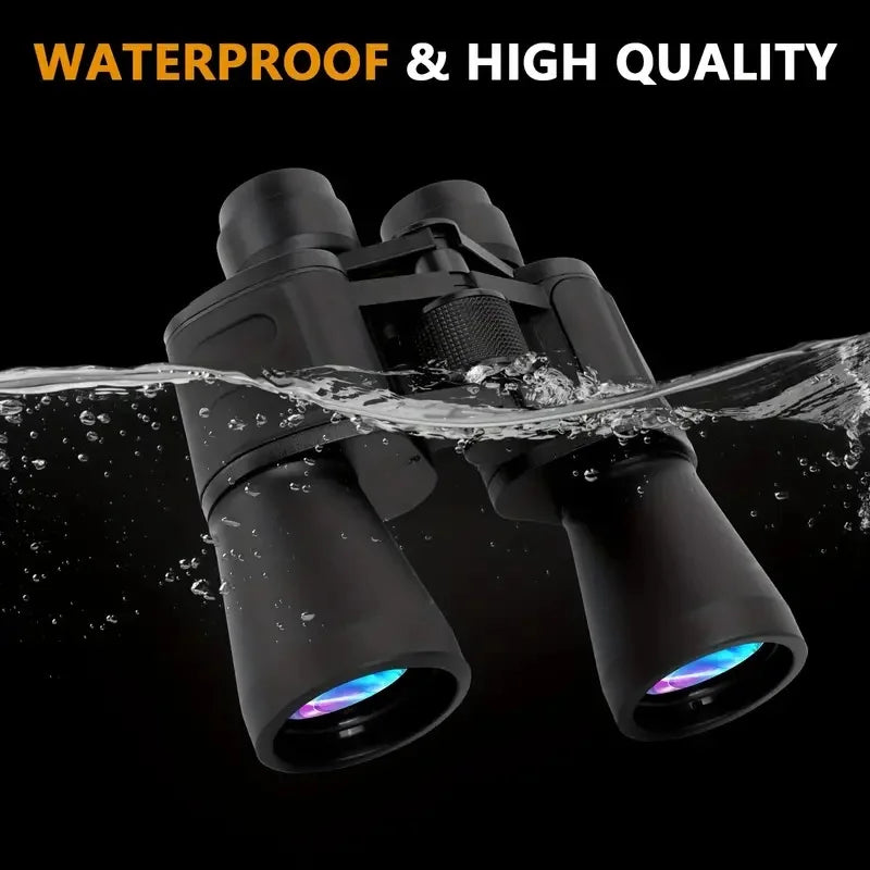 Black Sovere High Magnification Binoculars with water splash design, labeled 'Waterproof & High Quality' on a black background.