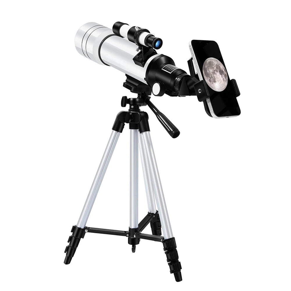 StariBud Telescope with smartphone adapter on a white background
