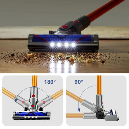 Starpod Vacuum Cleaner head cleaning a wooden floor with attachments shown below.