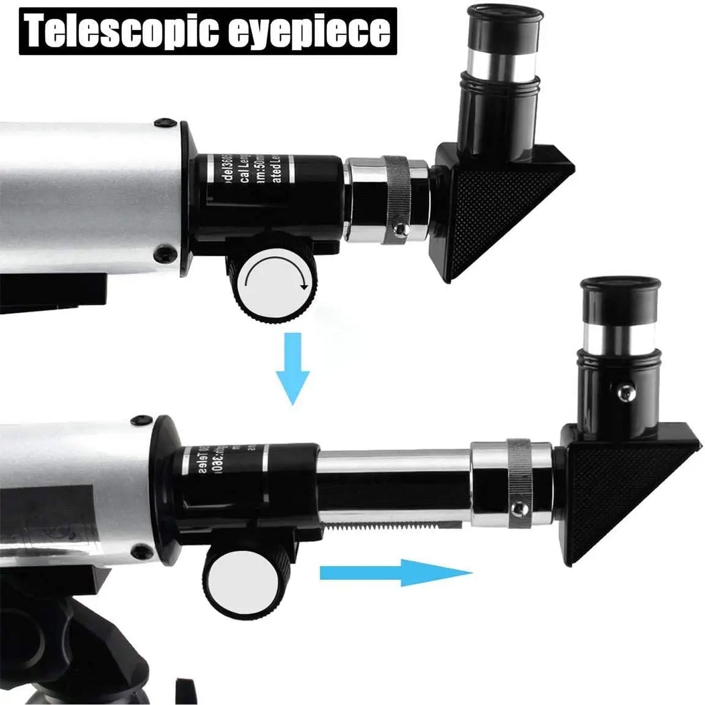 StarySeek Telescope eyepiece with labeled parts on a white background