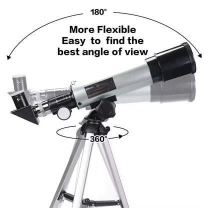 StarySeek Telescope on a white background with text indicating flexibility and ease of finding the best angle of view.