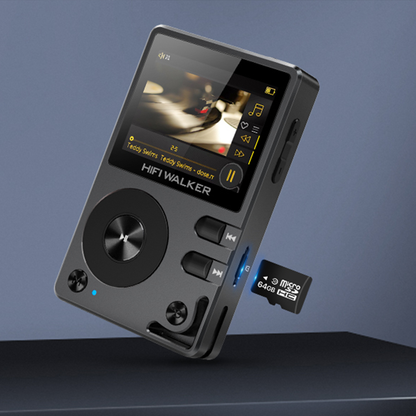 Portable Swiftgrid MP3 Player with screen and control buttons on a dark background