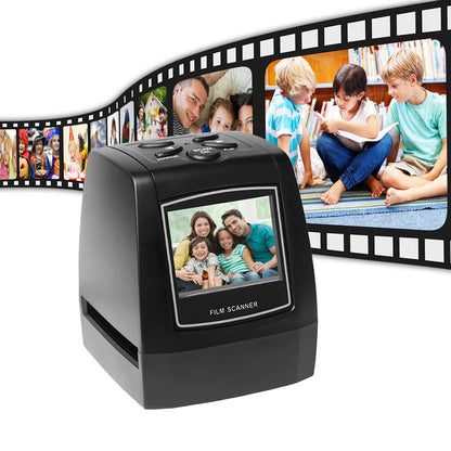 Film scanner with a display of scanned film images on a white background